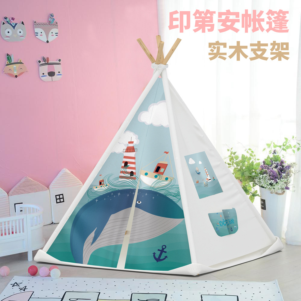 跨境批发印第安儿童帐篷室内外游戏屋过家家可折叠棉布帐篷男女孩