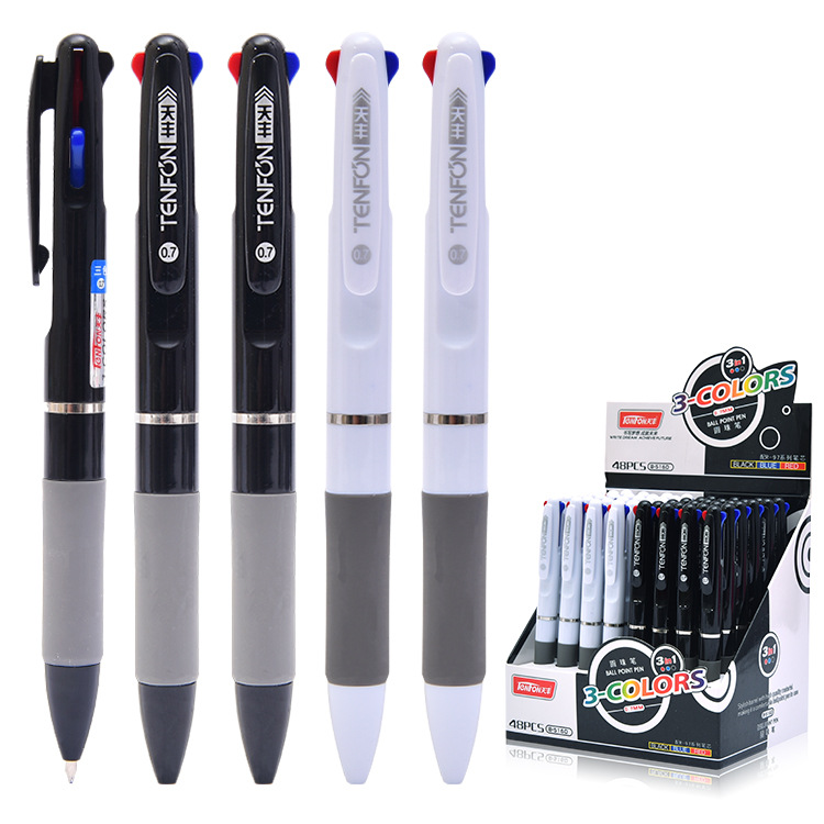 Tianfeng three-color Ballpoint Pen Black and White Barrel multi-color Pen wholesale 516D Office Press Ballpoint Pen Item Picture