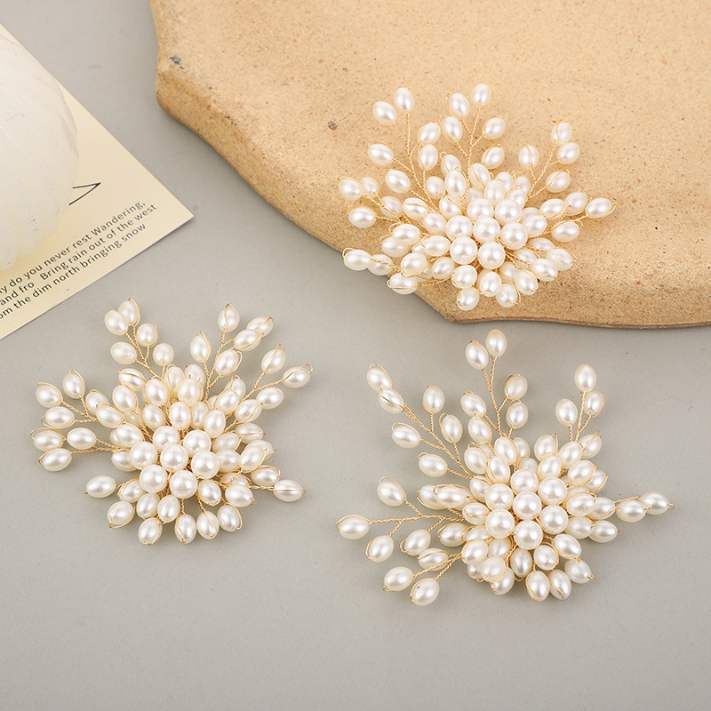 韩版铜丝珍珠花胸针配件珍珠流苏优雅头饰DIY新娘婚纱礼服装饰花