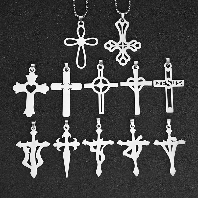 Half-price clearance sale of 36 types of stainless steel cross pendants and popular European and American men's jewelry necklaces from cross-border sources details Picture