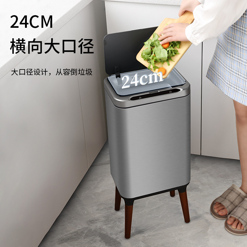 Cubo de basura de sensor inteligente hogar cocina sala de estar oficina acero inoxidable eléctrico alto con tapa cesta de papel de gran capacidad Specification image