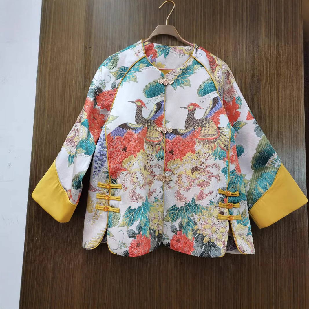 【国潮】外套女士国风提花改良唐装春秋国潮凤凰盘扣上衣