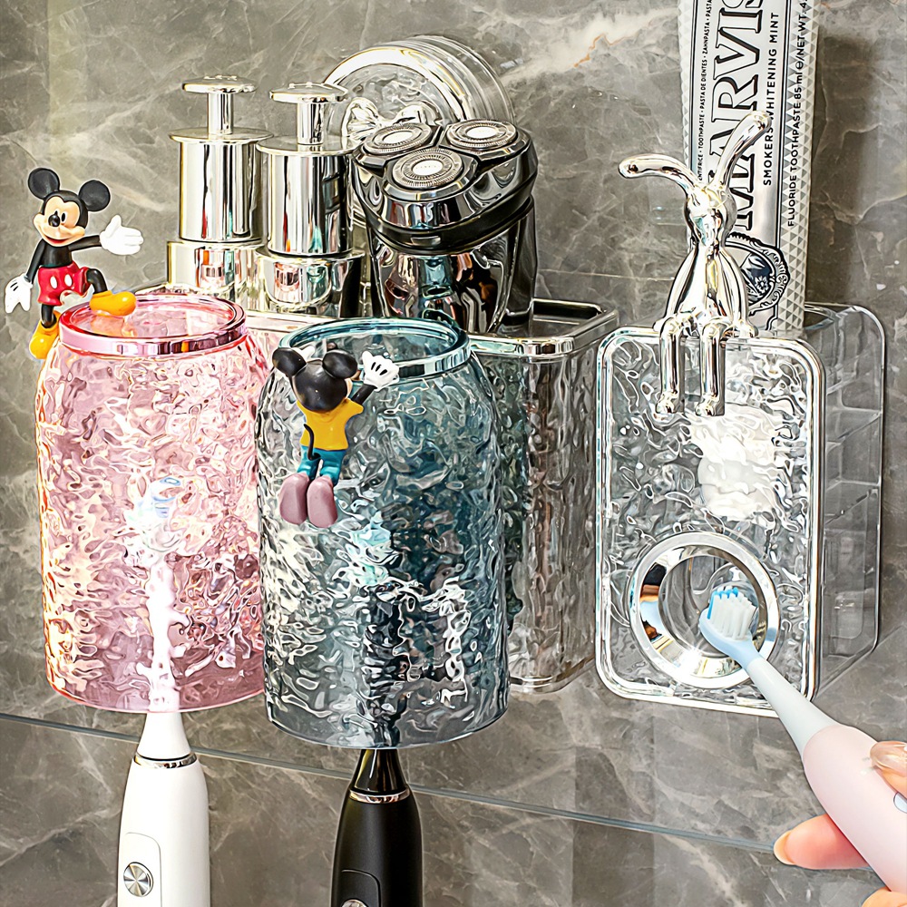 Toothbrush rack, wall-mounted electric toothbrush stand without drilling holes, brushing cup, mouthwash cup, dental ware set, suction cup details Picture