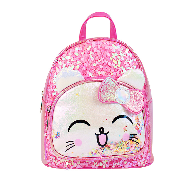 New sequined cute cat children's backpack cartoon image Love Princess Girls fashionable pu children's backpack Item Picture