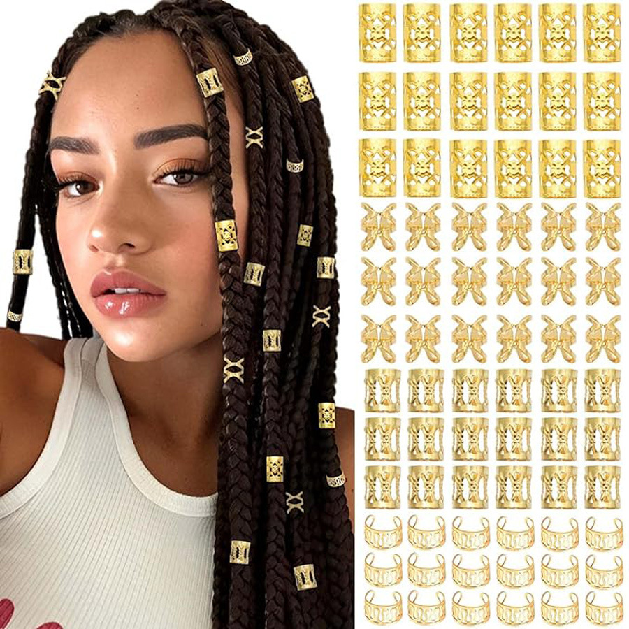120PCS Amazon Cross-border Set Wig Accessory Braid Hair Accessory Gold and Silver dreadlock Hair Extension Ring set