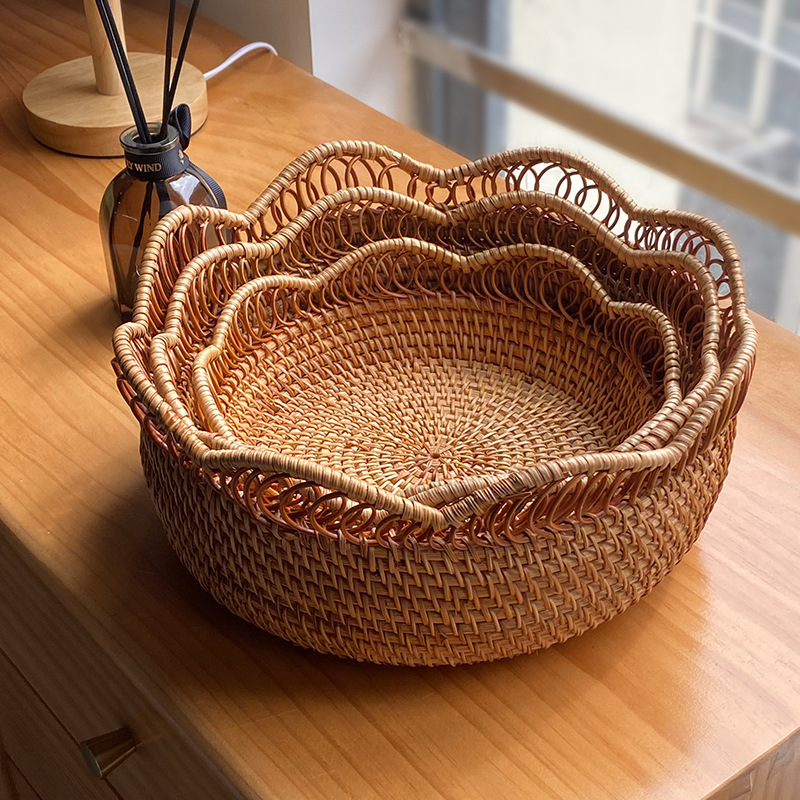 Roasting tea by the fire, Vietnamese autumn vine hand-woven storage fruits, candies, snacks, pastries, plates, Chinese fruit plates Application Scenario