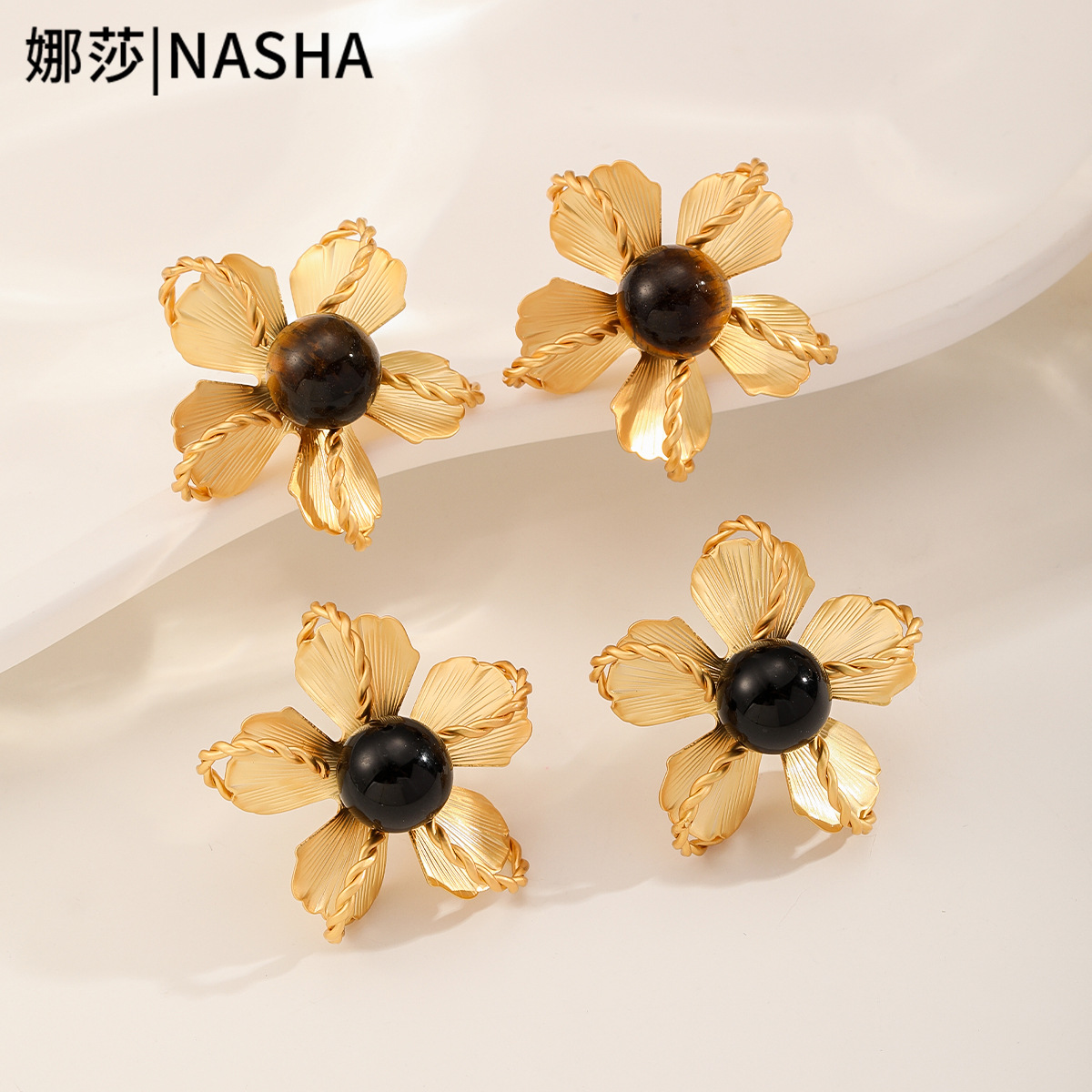 Nasha Cross-border Exclusive three-dimensional exaggerated flower earrings, exaggerated high-end design sense, S925 silver needle stud earrings for women