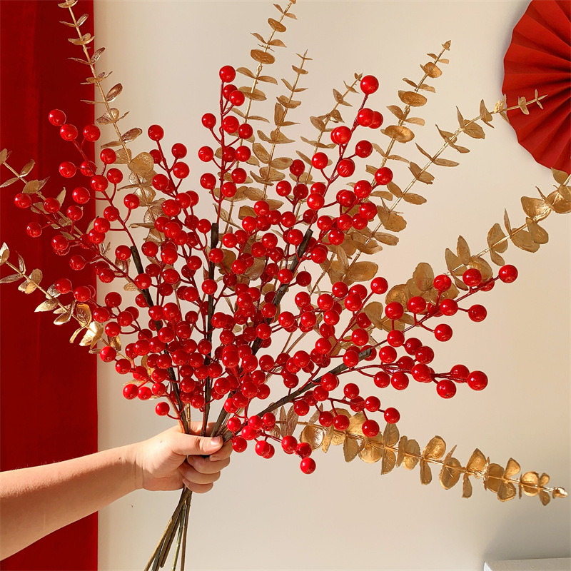 New Year flowers, New Year decorations, red fruits, prosperity fruits, artificial flowers, artificial bouquets, living room and dining table arrangements, housewarming ornaments Application Scenario