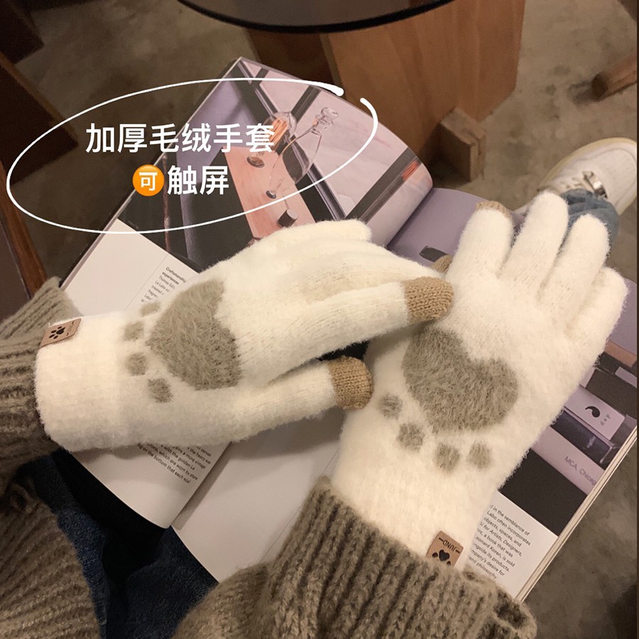 Xinbangbang touch screen thickened fleece gloves for winter students to warm hands, prevent freezing and protect hands, finger-separated knitted gloves for girls Specification image