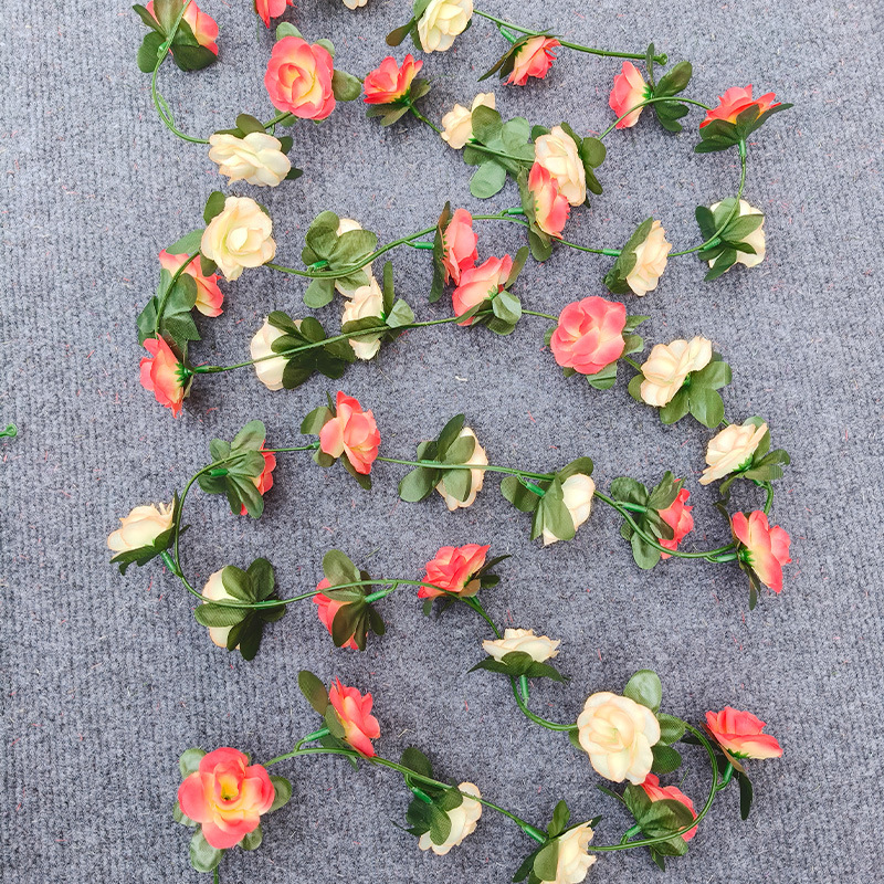 仿真玫瑰花藤条45头花朵装饰壁挂室内下水管道缠绕客厅装饰批发
