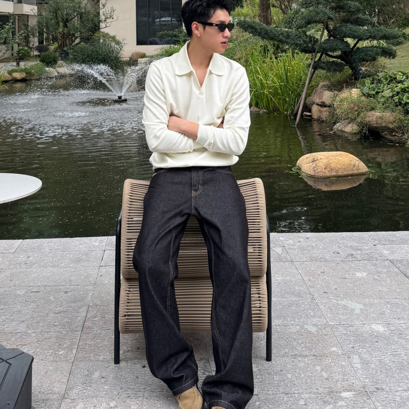 AUTICUP American retro hand-stitched, non-fading, natural cow jeans, slimming, loose 13.5-ounce straight-leg pants Application Scenario