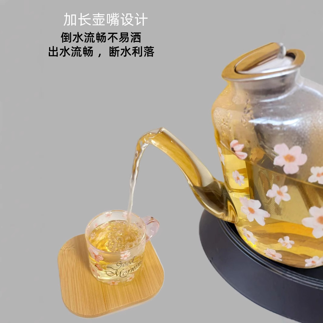 High borosilicate glass printed teapot, high-temperature resistant electric ceramic stove heating decal cup, tea and water separation flower teapot Specification image