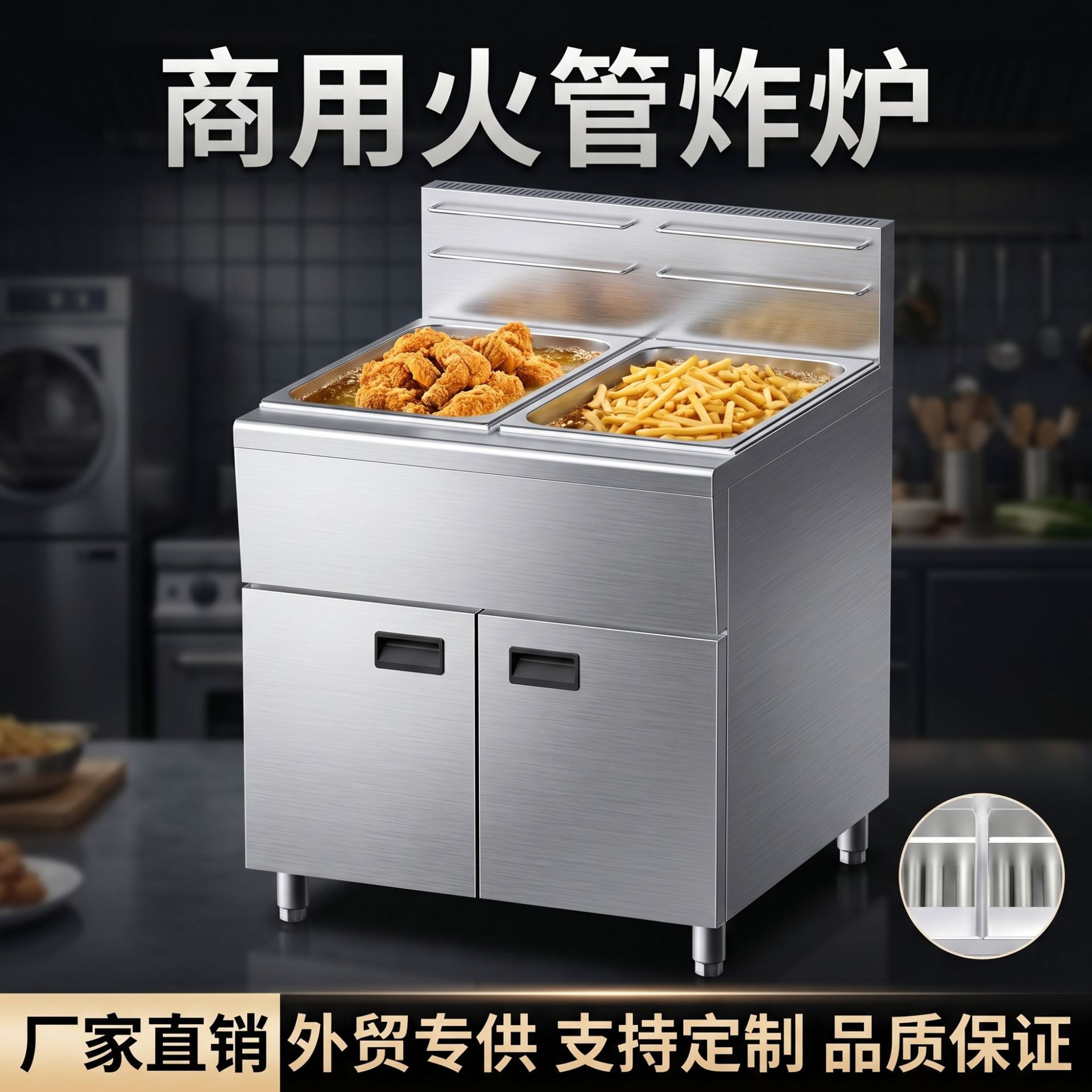 Direct sales from the source factory of commercial gas single-cylinder 3-tube and 5-tube fryers, fully automatic constant-temperature stainless steel deep fryers