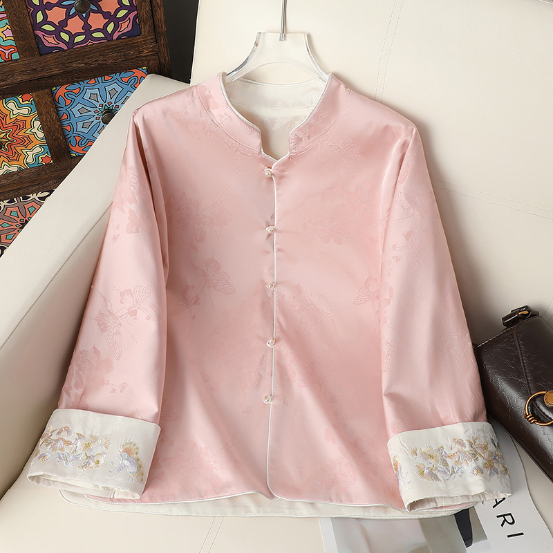 【国潮】双面双穿新中式国风绣花拼接提花国风盘扣气质上衣外套女