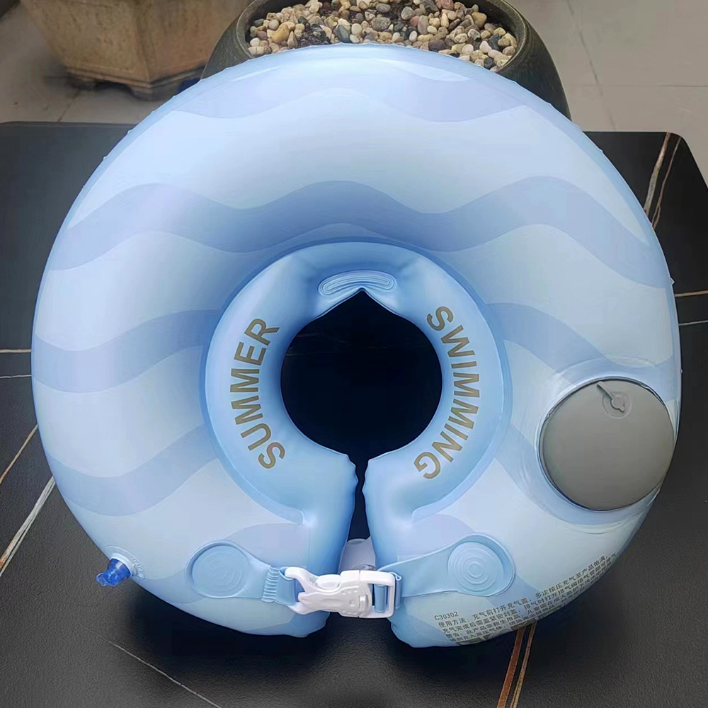 现货新生儿婴儿游泳脖圈按压式充气0-6个月宝宝防侧翻游泳圈 批发