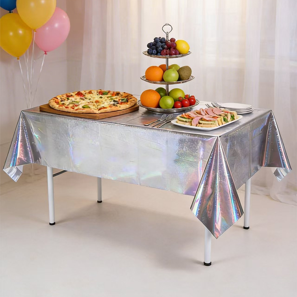 Transfronterizo desechable color fantasma cortina de cristal cortina decorativa de cumpleaños paño de mesa de plástico impermeable cortina de mesa de arreglo de vacaciones