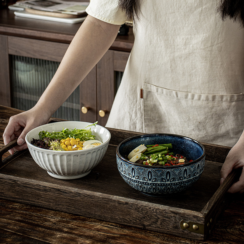 Retro noodle bowls, Japanese ceramic bowls, salad bowls, household vegetable bowls, instant noodle bowls, tableware, light luxury, high appearance level, soup bowls, rice bowls Application Scenario