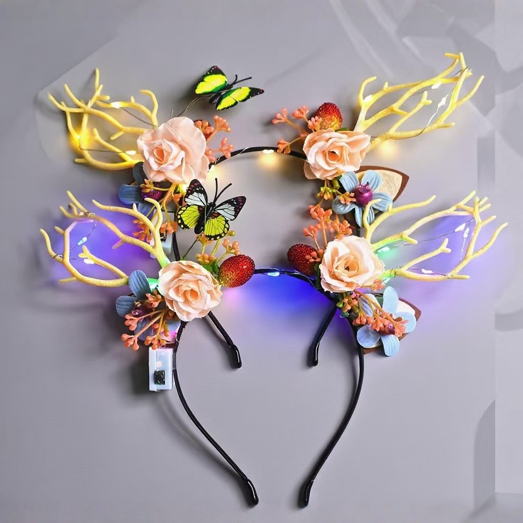 Big antler headbands, night market, glowing toys, shining headbands, Christmas reindeer flower fairy headwear wholesale