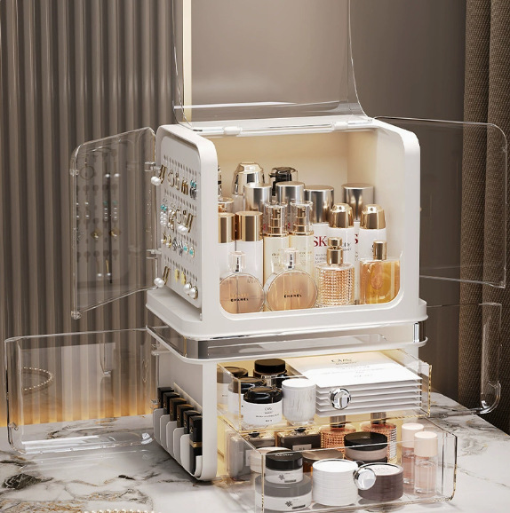 Light luxury cosmetics storage box, desktop lipstick box storage rack, dressing table dust-proof storage box, cosmetics storage box Application Scenario