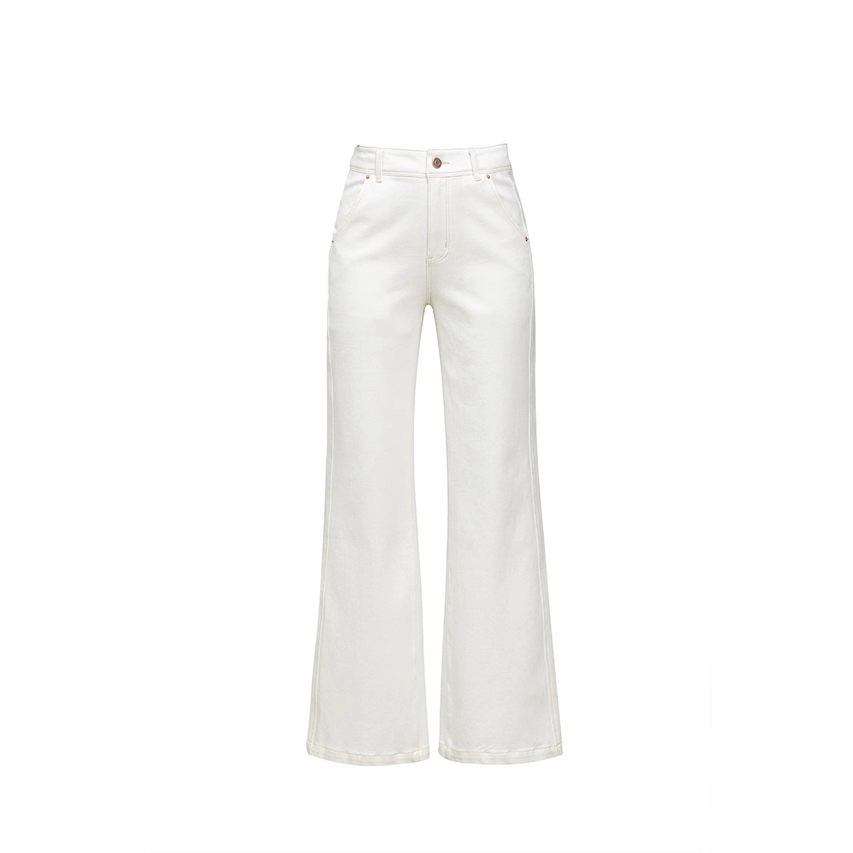 花千瓣高腰微喇牛仔裤女2025秋季新款四面弹宽松显瘦筒喇长裤8197白底实物图