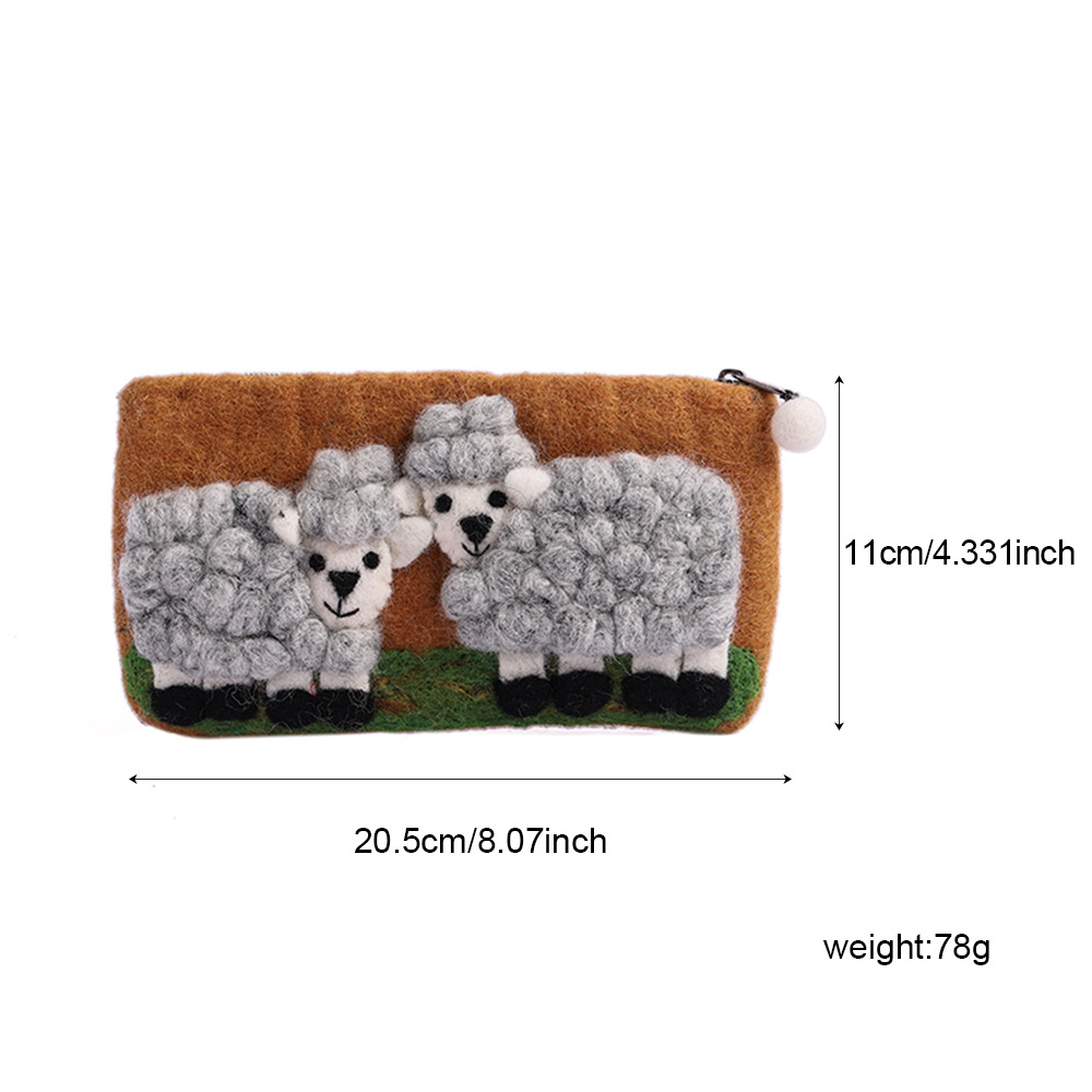 Cute wool felt coin purse, little sheep coin purse, mobile phone card case, clutch bag, personalized, artistic and retro storage bag Item Picture