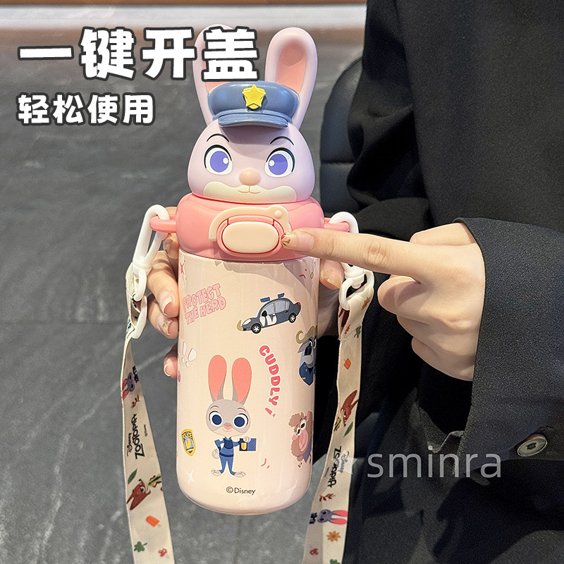 New Disney children's insulated cup, Judnick Stitch high appearance level water cup, student double-drinking straw cup details Picture