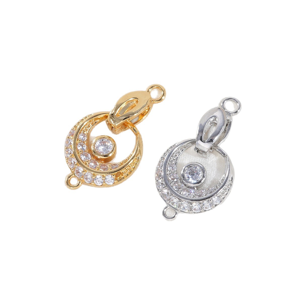Copper-plated 18k gold color-preserving micro-inlaid zirconium crescent-shaped pendant, connecting buckle, bracelet, necklace clasp, DIY jewelry accessories Item Picture