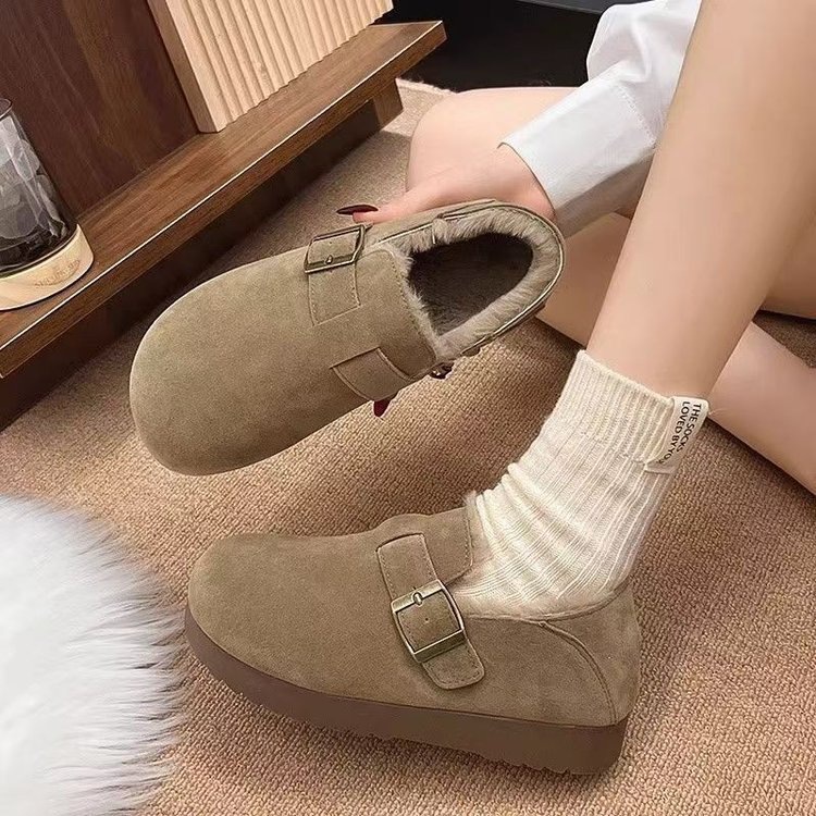 All-inclusive warm fleece Burken shoes for women 2025 winter new style, versatile thick-soled bean shoes, casual one-step cotton shoes details Picture