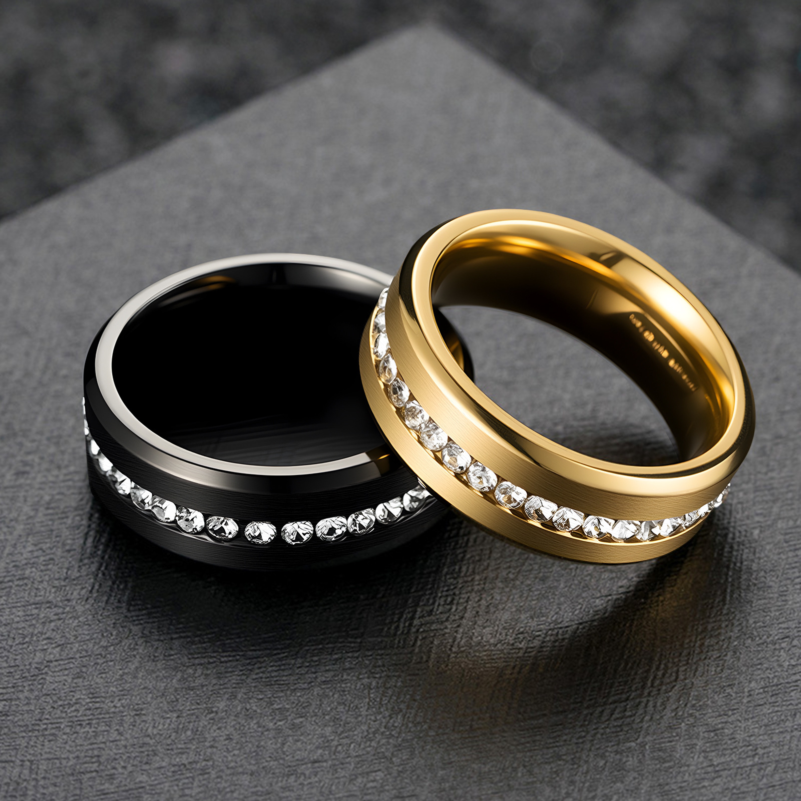 Amazon's best-selling 8MM wide single-row full diamond zircon ring, electroplated black stainless steel couple rings, cross-border jewelry Application Scenario
