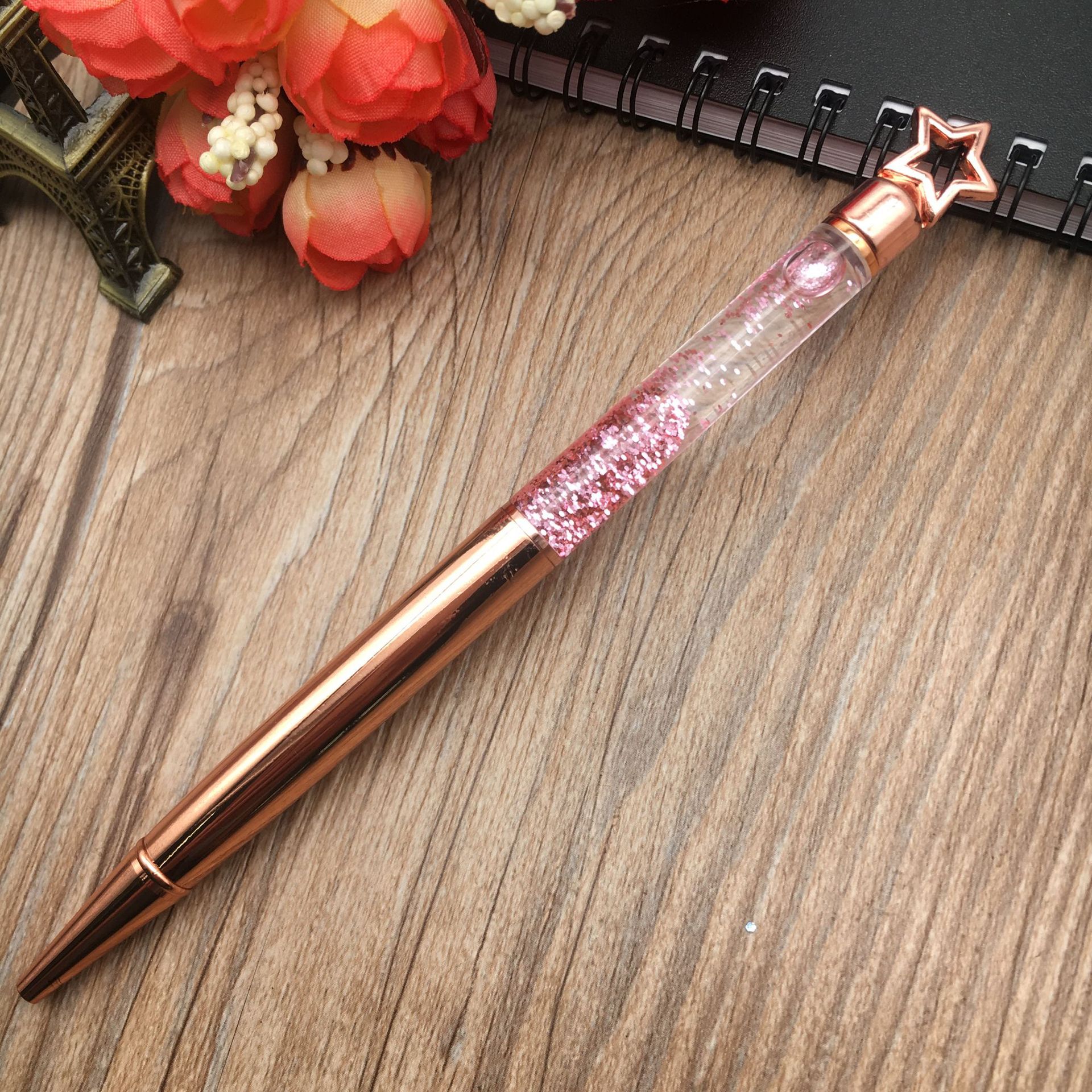 New five-pointed star ink pen, metal ballpoint pen, student pen, diy gold powder ballpoint pen Item Picture