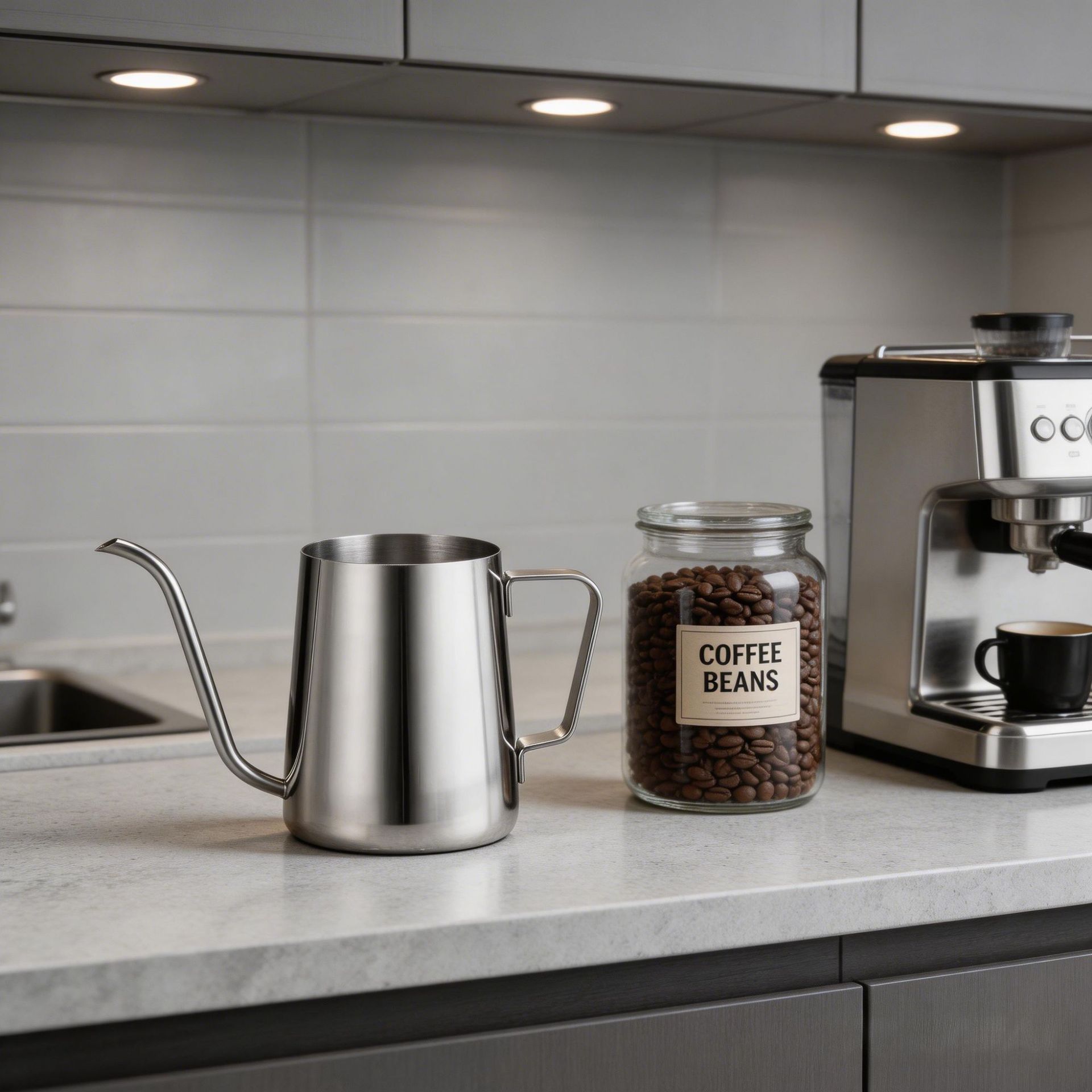 304 coffee pot, stainless steel hanging handle pot, hand-brewed pot, hand-brewed cup, narrow-mouthed pot, drip and long-spouted pot coffee utensils Application Scenario