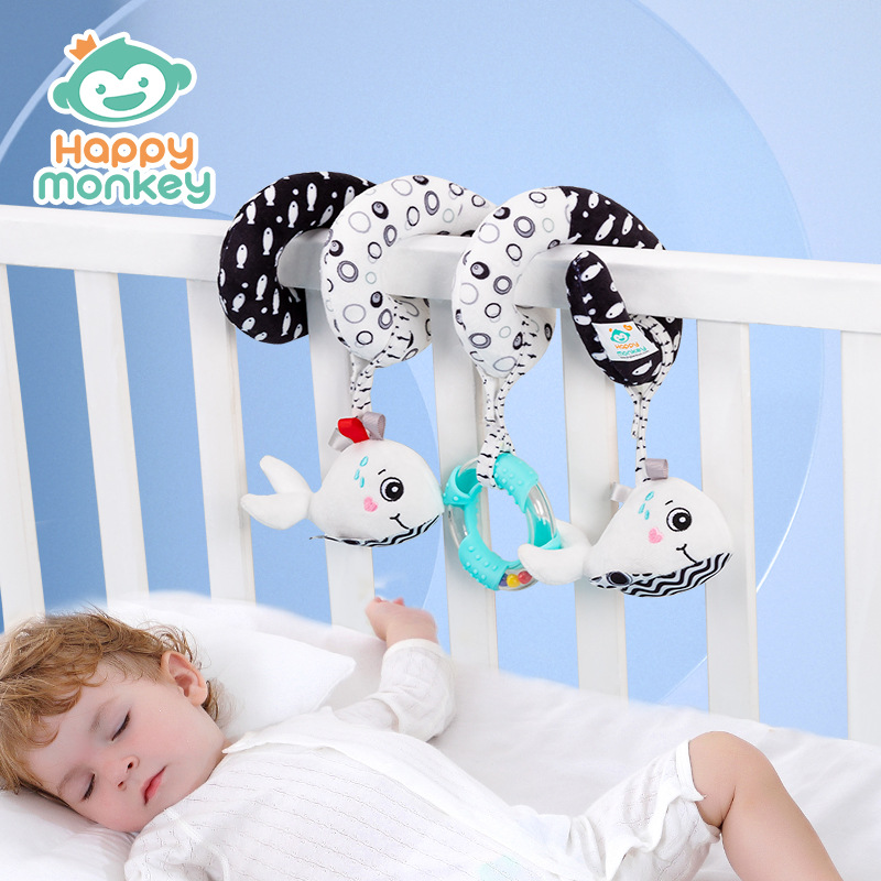 Happy monkey Newborn Tracking Black and White Toy Detachable Pendant Rattle to train the baby's grasping ability details Picture