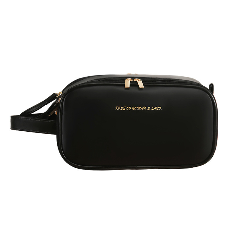 Large-capacity, high-appearure-level cosmetic bag, portable travel storage bag for women, double zipper, light luxury and high-end feel, PU waterproof washbasin Item Picture