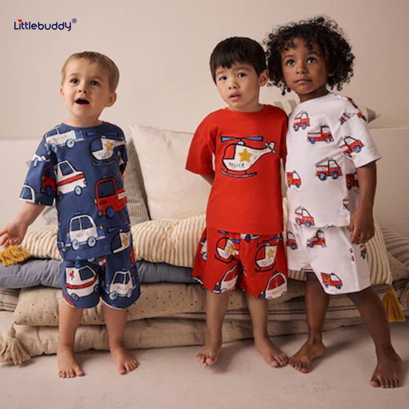 2025男童夏季卡通恐龙印花短袖中小童童装新款T恤休闲两件套批发