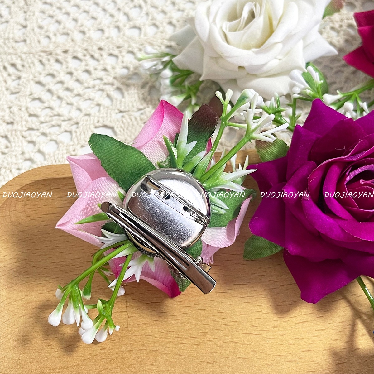 Cross-border simulation rose hair clips, Bohemian-style bride photo headwear, natural style rose hair accessories, corsages Application Scenario