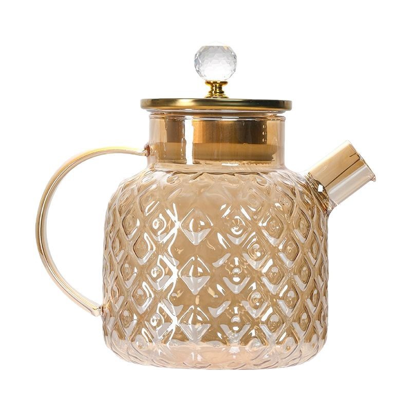 Hot and cold dual-purpose pineapple patterned cold water kettle set, high borosilicate glass tea cups, solid-color boiling water kettle, cold water kettle Item Picture