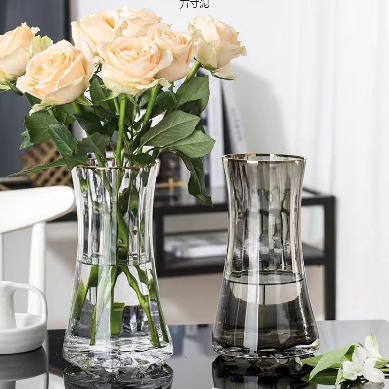 简约轻奢加厚ins风透明玻璃花瓶水养富贵竹鲜花插花客厅摆件批发
