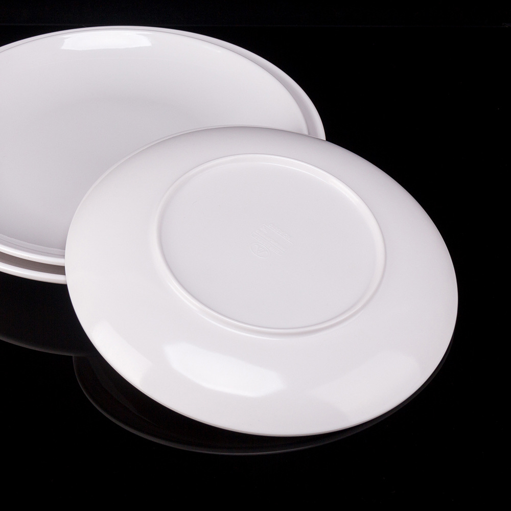 Porcelana de imitación blanca disco vajilla platillos de plástico buffet platos occidentales comercial comercial round plate wholesale Specification image
