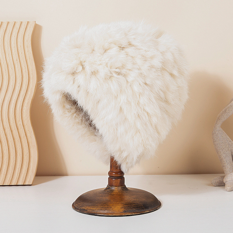 新款兔毛帽子女秋冬季保暖蒙古帽显脸小百搭护耳东北毛绒盆帽