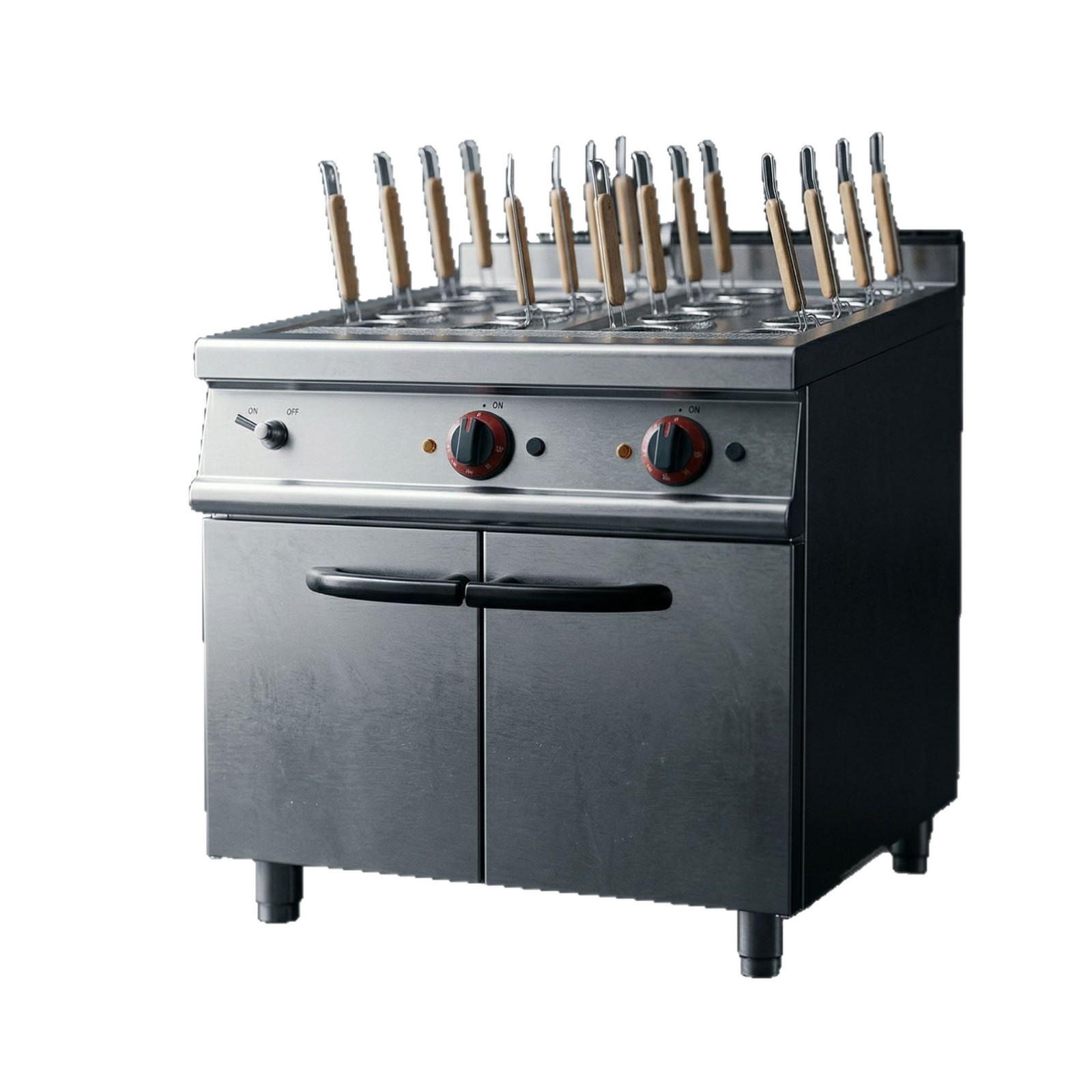 凯平立式商用豪华电热燃气煮面炉连柜座煮面机烫粉烫面多功能分煮白底实物图