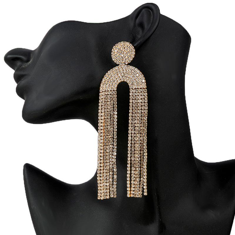 Direct sales from the manufacturer of Amazon's best-selling luxury rhindiamond U-shaped tassel earrings for women, featuring long and exaggerated pendant earrings thumbnail