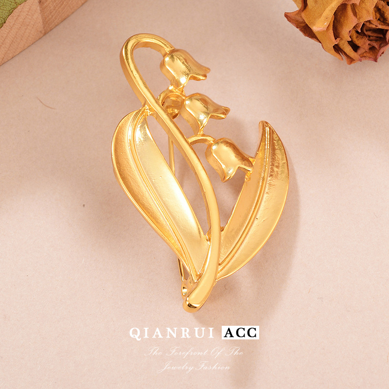 Retro golden lily of the valley brooch, Japanese and Korean series plant flower pins, clothing accessories, women's clothing accessories, corsages, French light