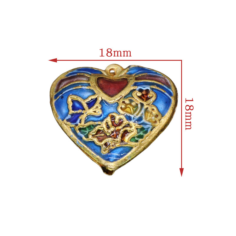 Traditional high-temperature enamel mechanism silver-blue ancient-style DIY jewelry accessory pendant, Thai blue 18*18 with a chicken heart ring Item Picture