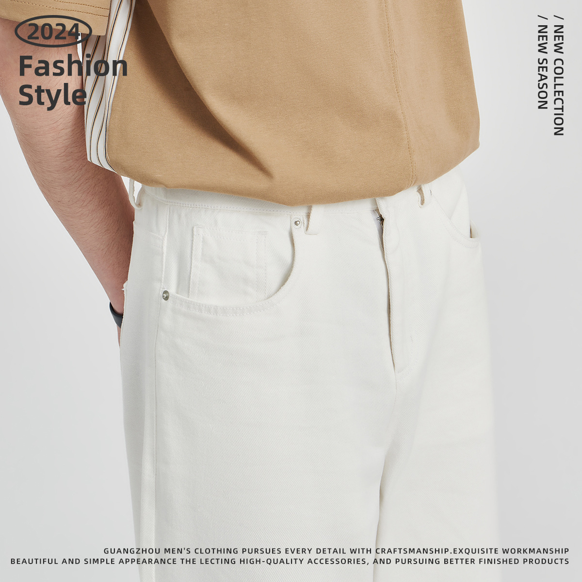 APO Men's Wear: Simple and loose straight-leg jeans for men, Spring/Summer 2024 new stylish and flowing casual trousers for men Application Scenario