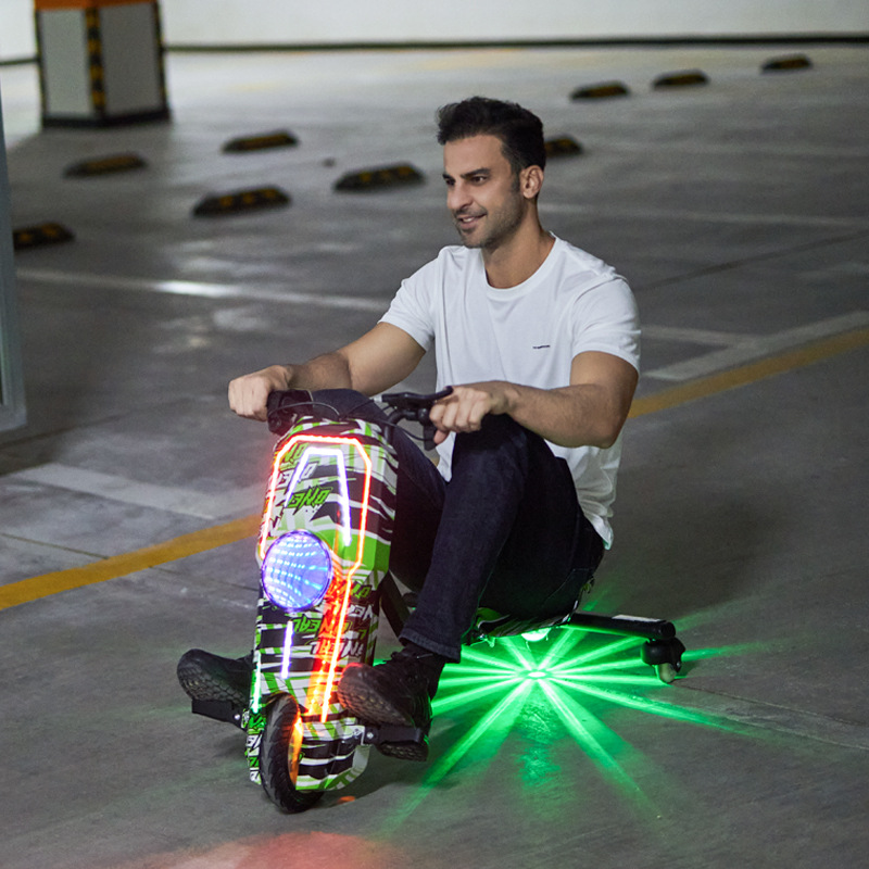 Wholesale of new electric three-wheel drift bikes, scooters, drift bikes, outdoor cycling models, tunnel lights, large wheels and flashing wheels Specification image