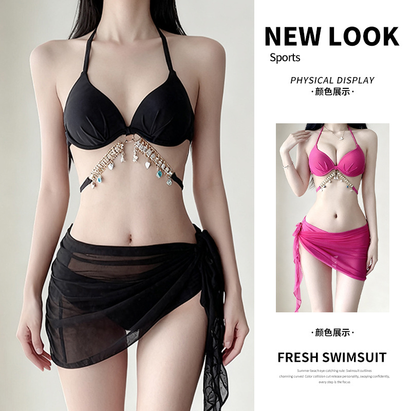 Bestseller two-piece bikini three-piece swimsuit for women 2025 New backless, slimming and concealer three-piece vacation swimsuit 125081