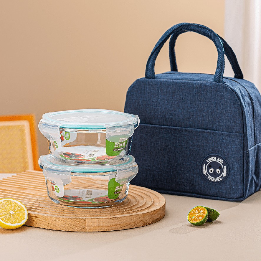 Two-piece set of simple and stylish glass food storage bowls, round covered food storage box set, event opening gift and casual gift