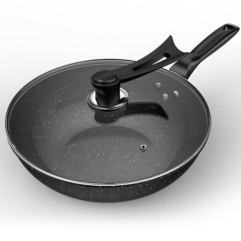 麦饭石炒锅家用不沾平底多功能煎炒一体支持代发不粘锅便携炒菜锅白底实物图