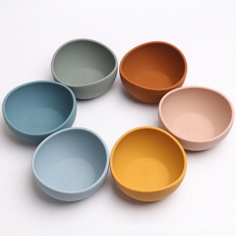 Wholesale of cross-border colored children's tableware and baby food bowls, including silicone tableware details Picture
