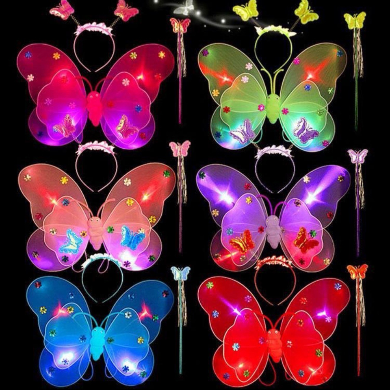 Butterfly children's wing glowing single layer Double Layer three-piece set performance prop Magic wand back decoration